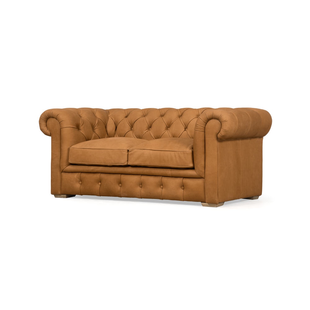 Santol 72" Tufted Leather Ruched Arm Sofa - Hand Tipped Camel