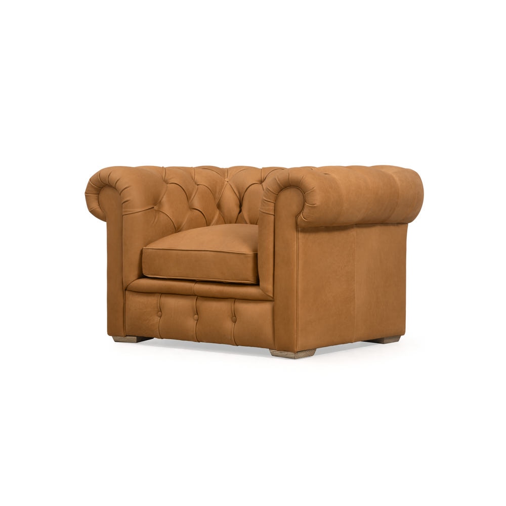 Santol Tufted Leather Ruched Arm Chair - Hand Tipped Camel