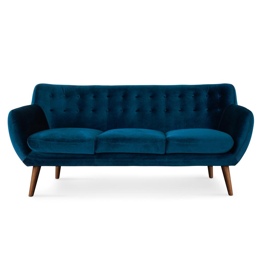 Rhodes Mid-Century Modern Tufted Sofa - Blue Velour