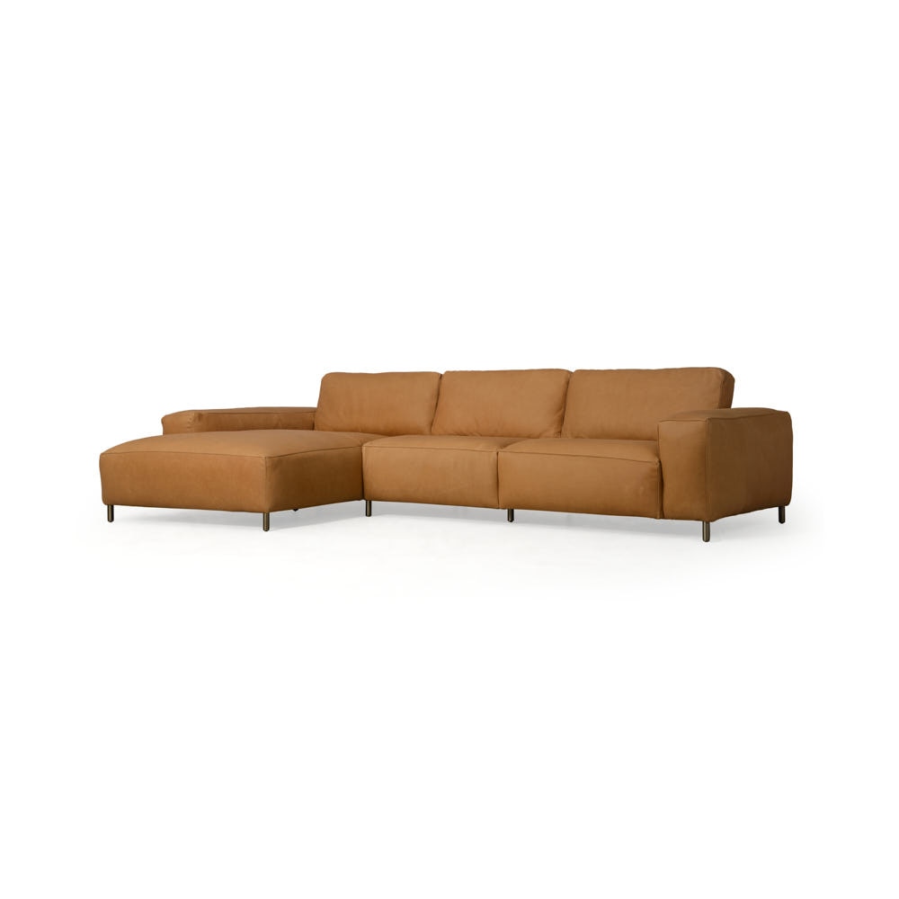 RumsfeldÃ¢Â„Â¢ Leather Paris Club Arm Sofa With Chaise - Hand Tipped Camel