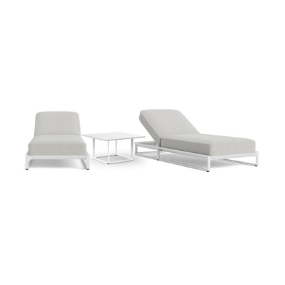 Sanibel 3 Piece Outdoor Chaise Lounge Set in White - Basket Weave Stone