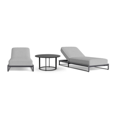 Sanibel 3 Piece Outdoor Chaise Lounge Set in Zinc - Plain Weave Pebble Gray