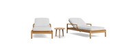 Santorini 3 Piece Outdoor Chaise Lounge Set in Natural Teak - Basket Weave Oyster