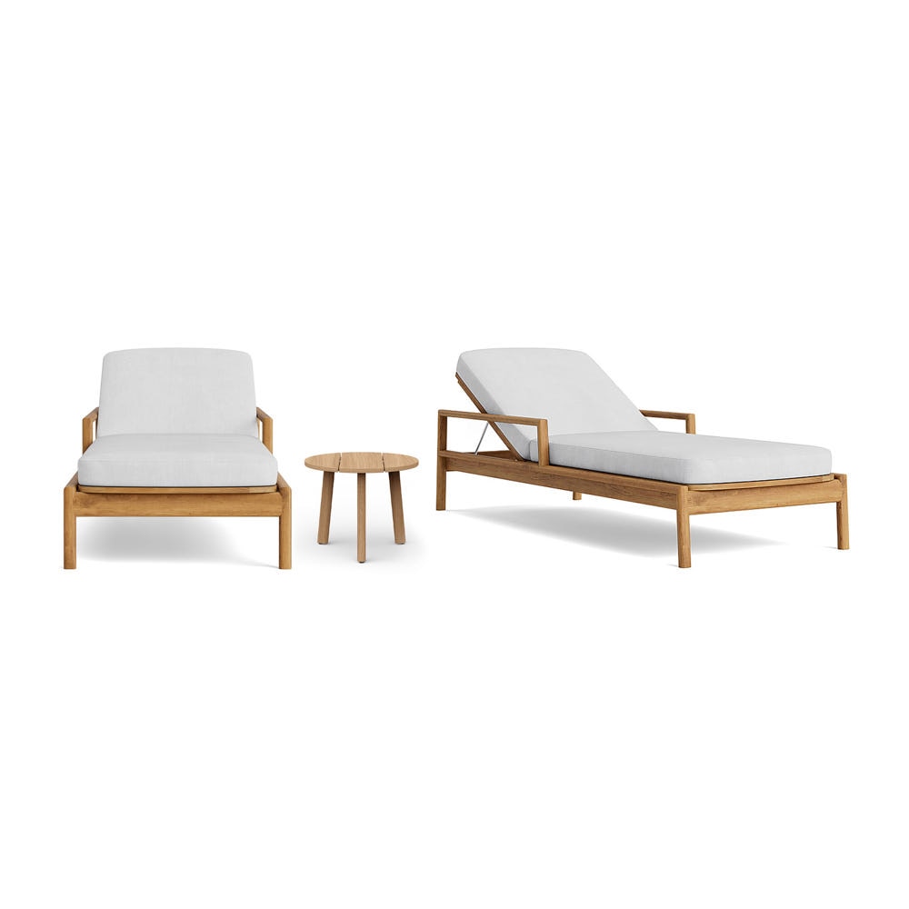 Santorini 3 Piece Outdoor Chaise Lounge Set in Natural Teak - Basket Weave Oyster