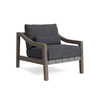 Del Mar Outdoor Club Chair In Weathered Teak - Plain Weave Charcoal