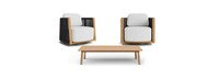 Santorini 3 Piece Outdoor Swivel Seating Set in Natural Teak - Plain Weave Oyster