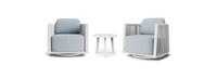 Santorini 3 Piece Outdoor Swivel Seating Set in White - Plain Weave Sky Blue