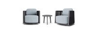 Santorini 3 Piece Outdoor Swivel Seating Set in Zinc with Storage Covers - Plain Weave Sky Blue