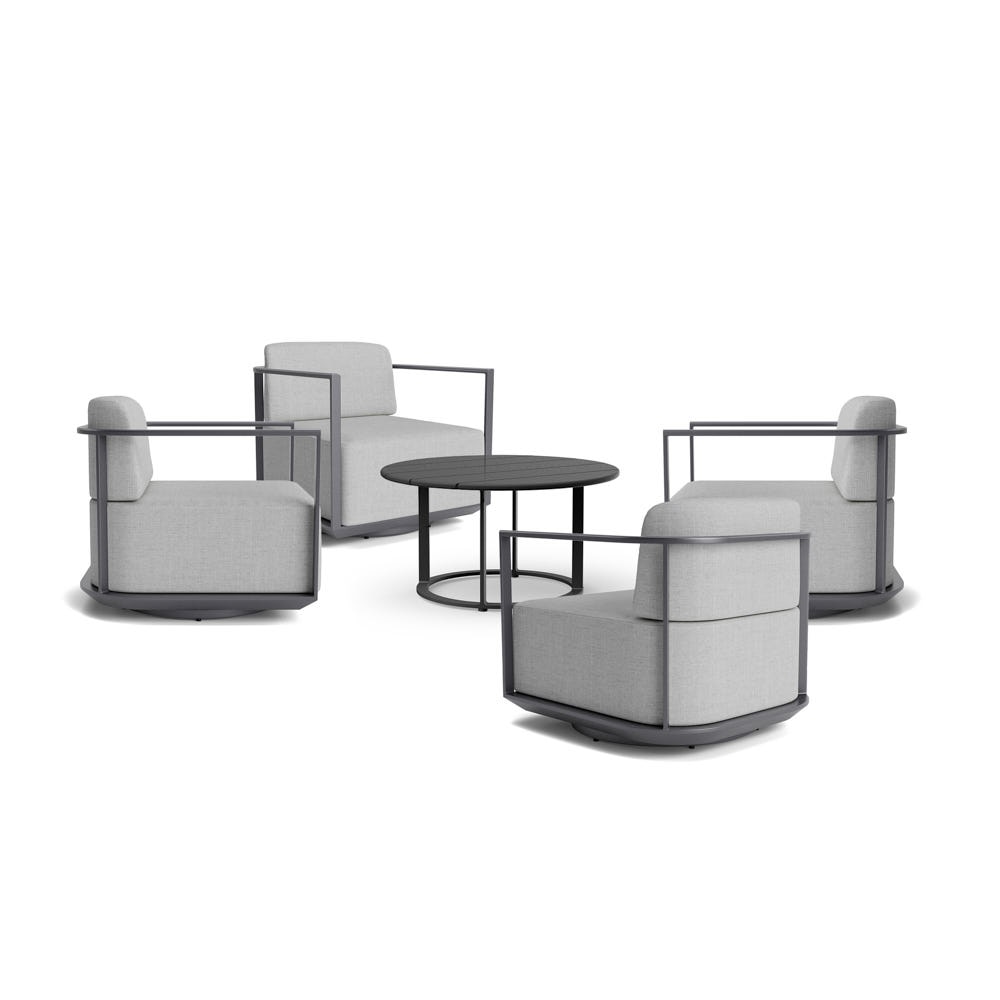 Sanibel 5 Piece Outdoor Swivel Seating Set in Zinc - Plain Weave Pebble Gray