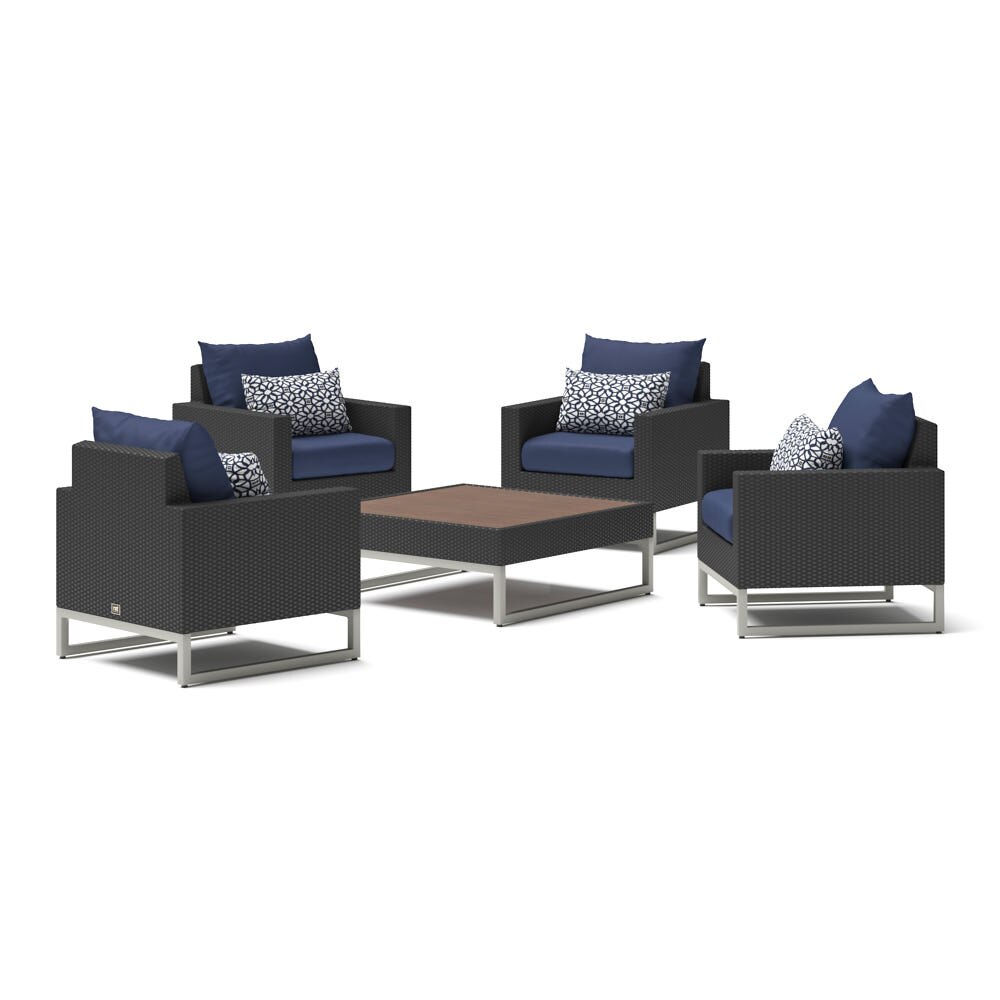 Milo™ Espresso 5 Piece Club Chair Conversation Set - Navy Blue