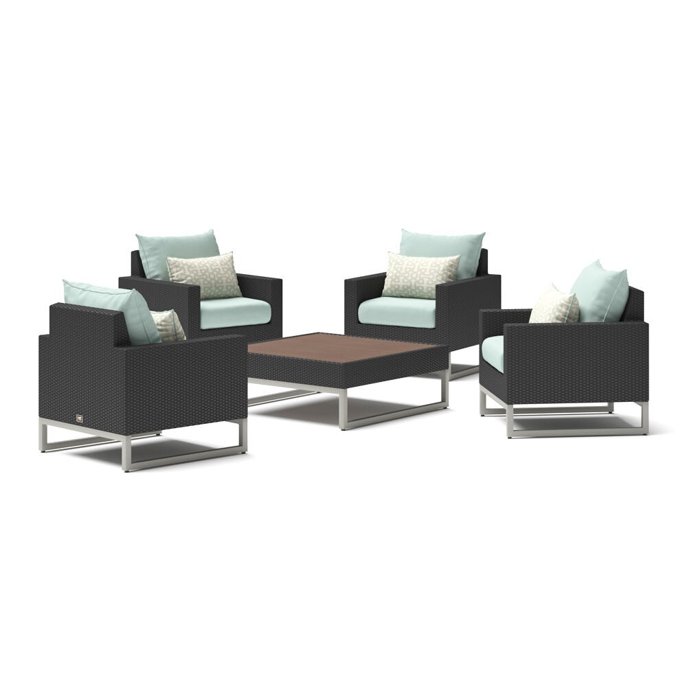 Milo™ Espresso 5 Piece Club Chair Conversation Set - Spa Blue