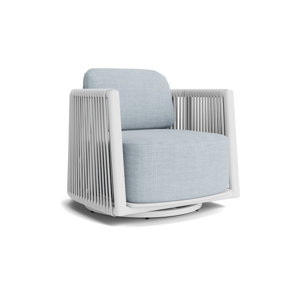 Santorini Outdoor Swivel Club Chair In White - Plain Weave Sky Blue