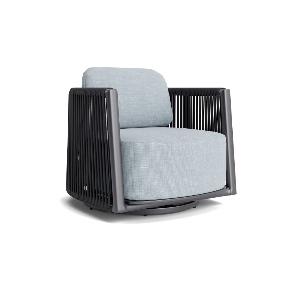 Santorini Outdoor Swivel Club Chair In Zinc - Plain Weave Sky Blue