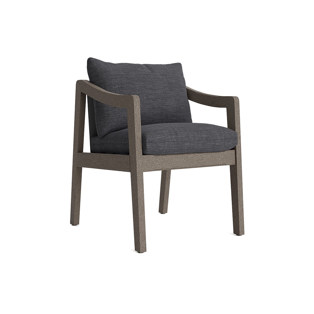 Del Mar Outdoor Dining Arm Chair In Weathered Teak - Plain Weave Charcoal