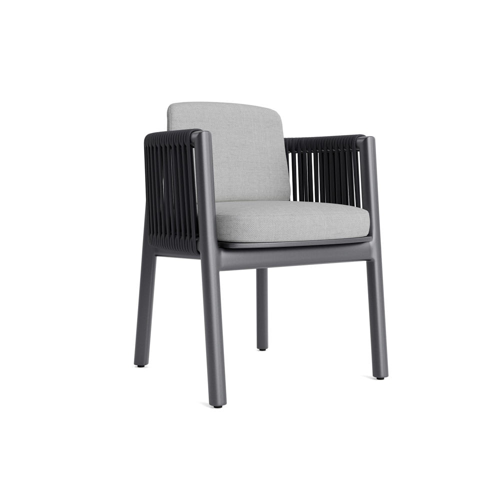 Santorini Outdoor Dining Arm Chair In Zinc - Plain Weave Pebble Gray