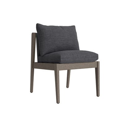 Del Mar Outdoor Dining Side Chair In Weathered Teak - Plain Weave Charcoal