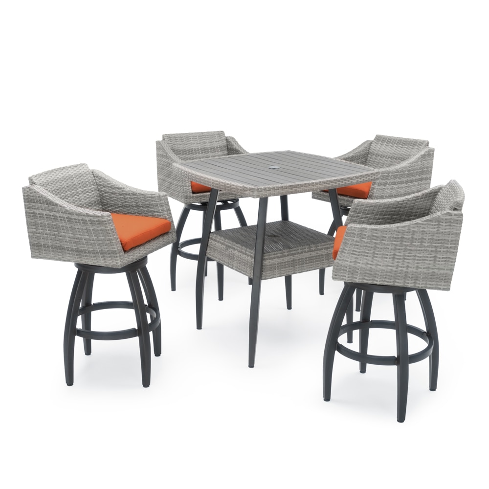 Cannes™ 5 Piece Sunbrella® Outdoor Barstool Set - Tikka Orange