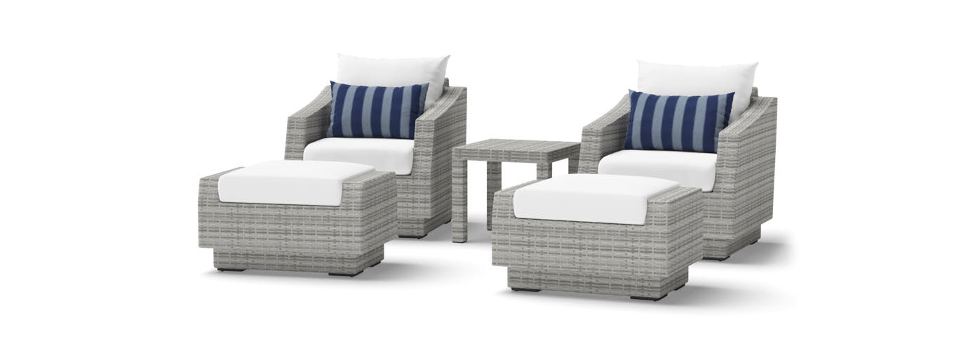 CannesÃ¢Â„Â¢ 5 Piece SunbrellaÃ‚Â® Outdoor Club Chair & Ottoman Set - Centered Ink