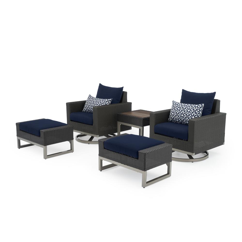 MiloÃ¢Â„Â¢ Espresso 5 Piece SunbrellaÃ‚Â® Outdoor Motion Club Set - Navy Blue