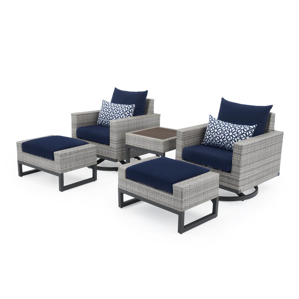 Milo™ Gray 5 Piece Sunbrella® Outdoor Motion Club Set - Navy Blue