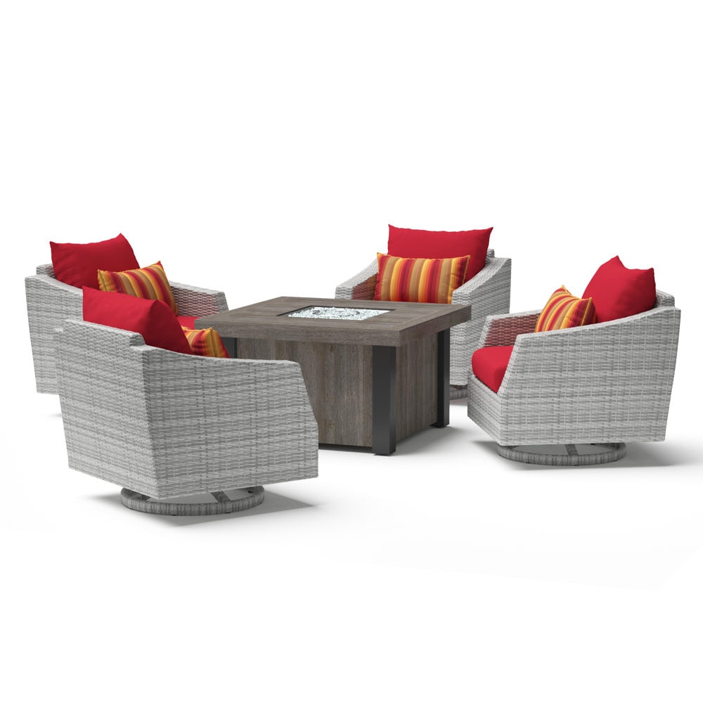 Cannes™ 5 Piece Motion Fire Chat Set - Sunset Red