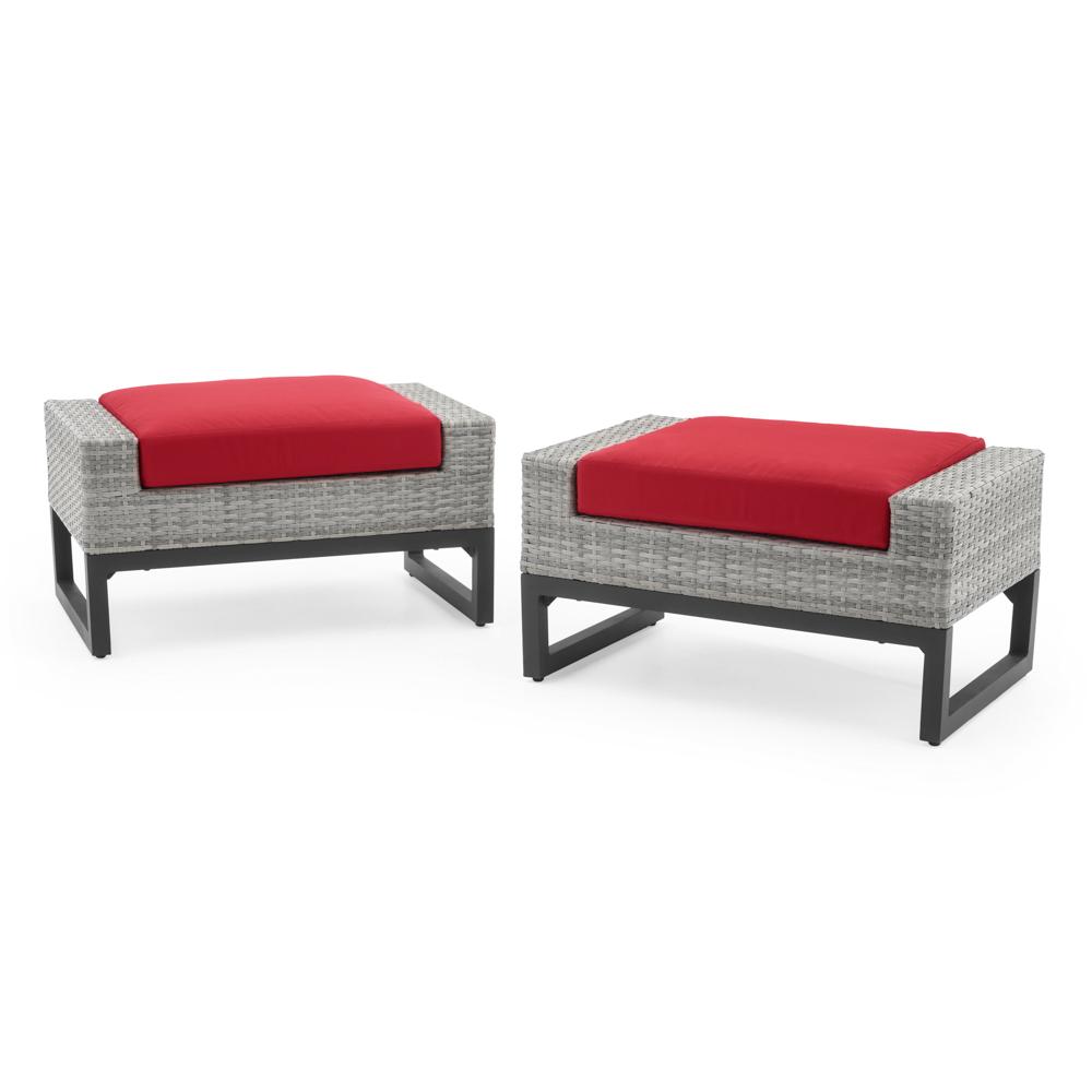 MiloÃ¢Â„Â¢ Gray Set of 2 SunbrellaÃ‚Â® Outdoor Ottomans - Sunset Red