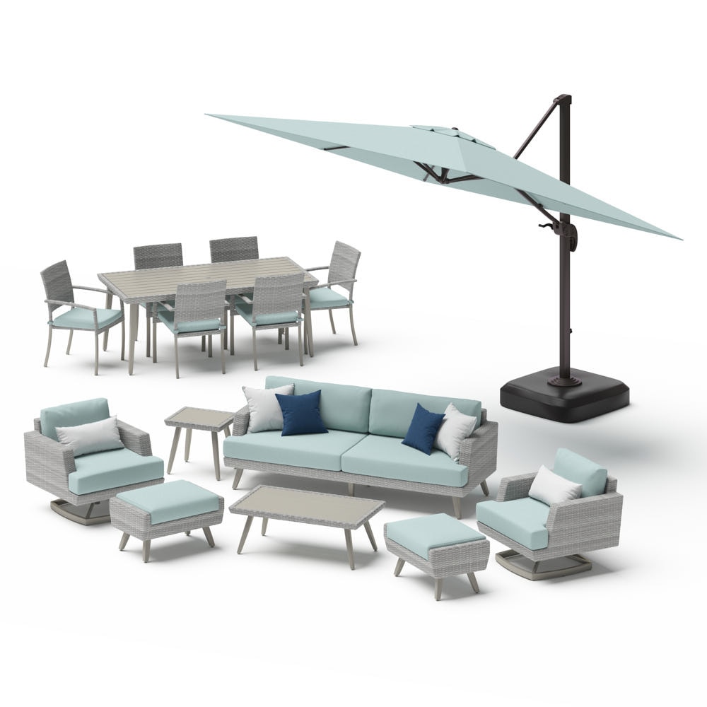 PortofinoÃ‚Â® Casual 15 Piece SunbrellaÃ‚Â® Outdoor Patio Motion Seating & Dining Set With Umbrella - Spa Blue