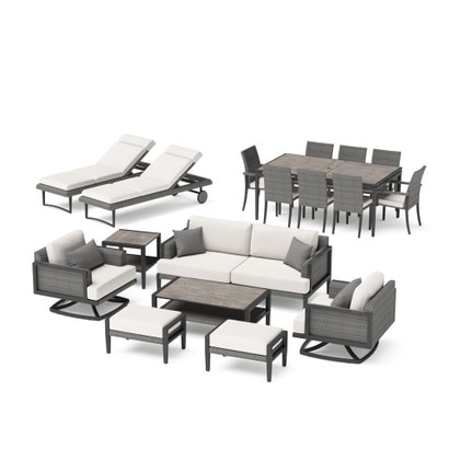 Vistano® 18 Piece Sunbrella® Outdoor Estate Dining Collection - Canvas Flax