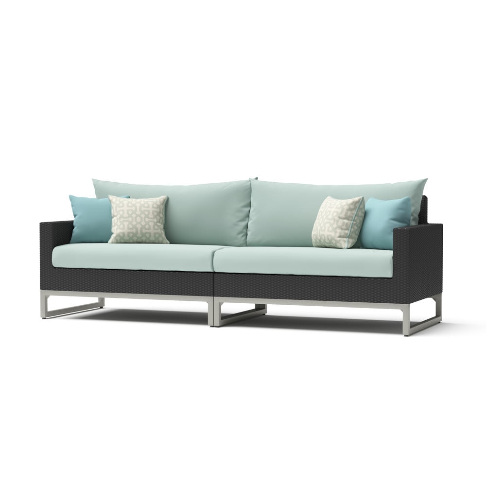 MiloÃ¢Â„Â¢ Espresso 96in Sunbrella Outdoor Sofa - Spa Blue