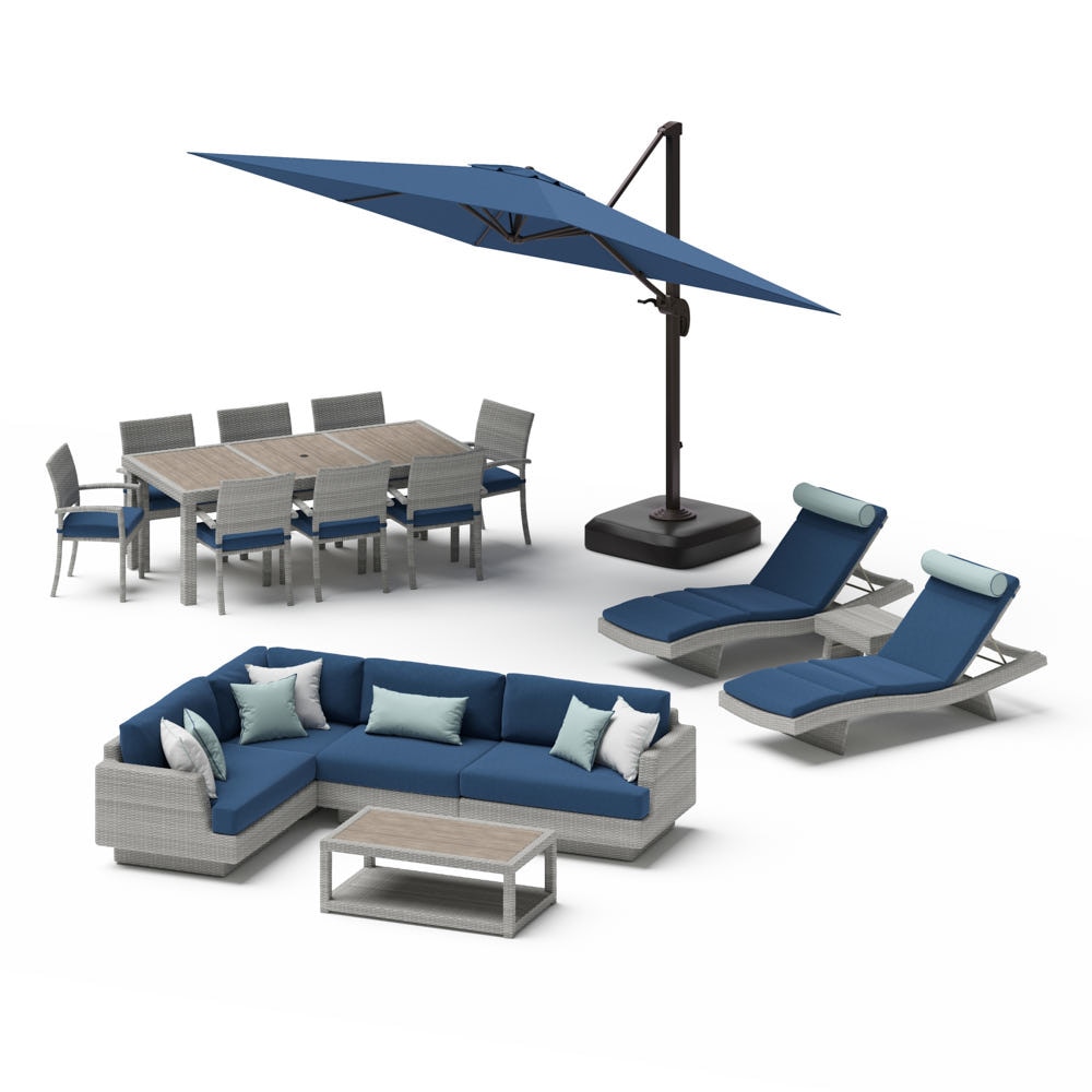 PortofinoÃ‚Â® Comfort 18 Piece SunbrellaÃ‚Â® Outdoor Patio Sectional Seating & Dining Set With Umbrella - Laguna Blue