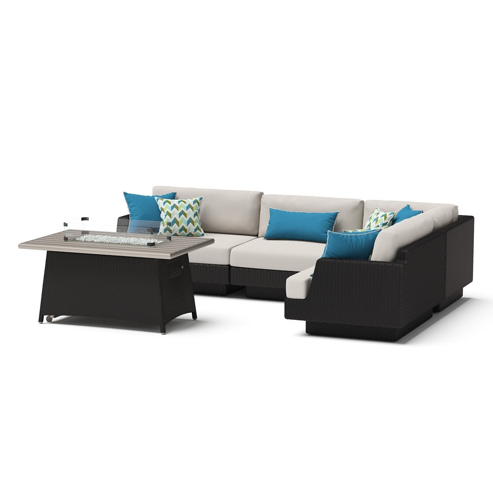 Portofino Comfort 5 Piece SunbrellaÃ‚Â® Outdoor Sectional Fire Seating Set - Dove Gray