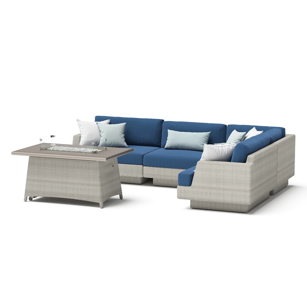 Portofino Comfort 5pc SunbrellaÃ‚Â® Outdoor Sectional Fire Seating Set - Laguna Blue