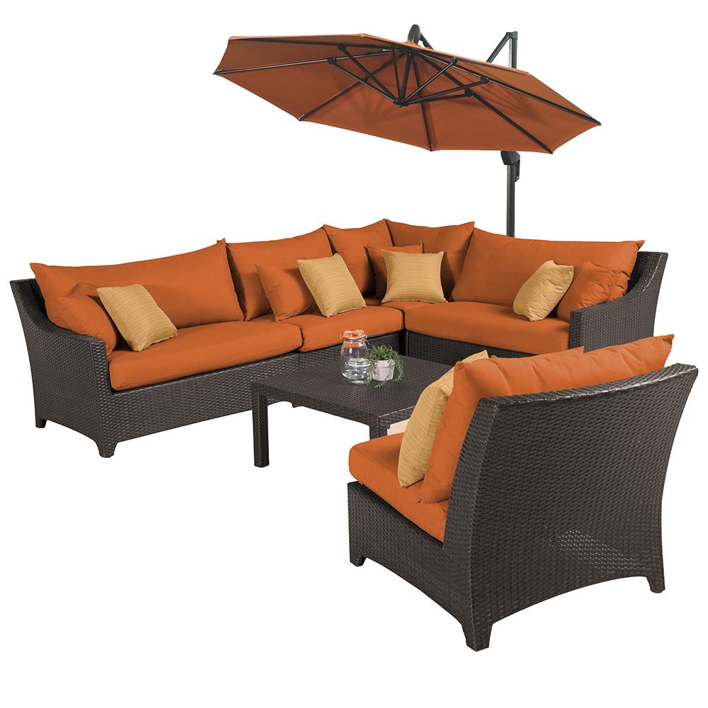 DecoÃ¢Â„Â¢ 6 Piece SunbrellaÃ‚Â® Outdoor Sectional; Table & Umbrella Set - Tikka Orange