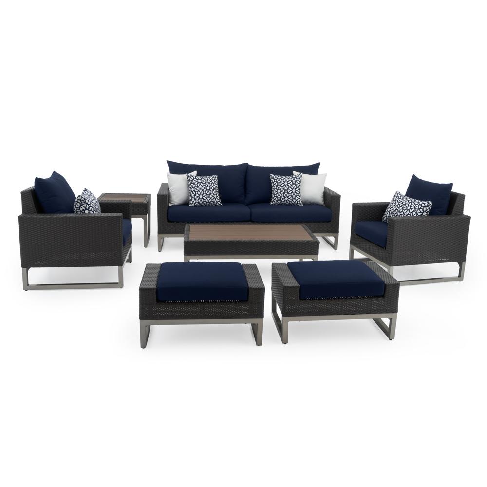 MiloÃ¢Â„Â¢ Espresso 7 Piece SunbrellaÃ‚Â® Outdoor Deep Seating Set - Navy Blue