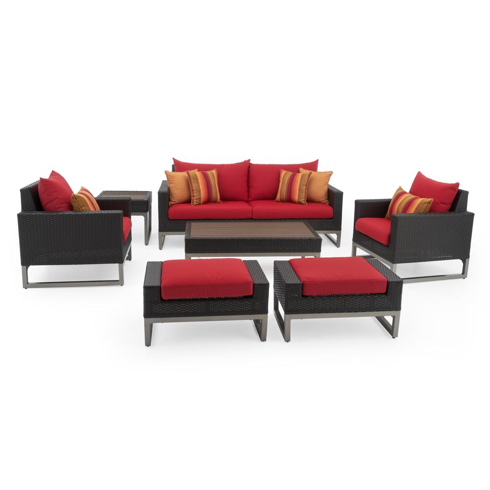 MiloÃ¢Â„Â¢ Espresso 7 Piece SunbrellaÃ‚Â® Outdoor Deep Seating Set - Sunset Red