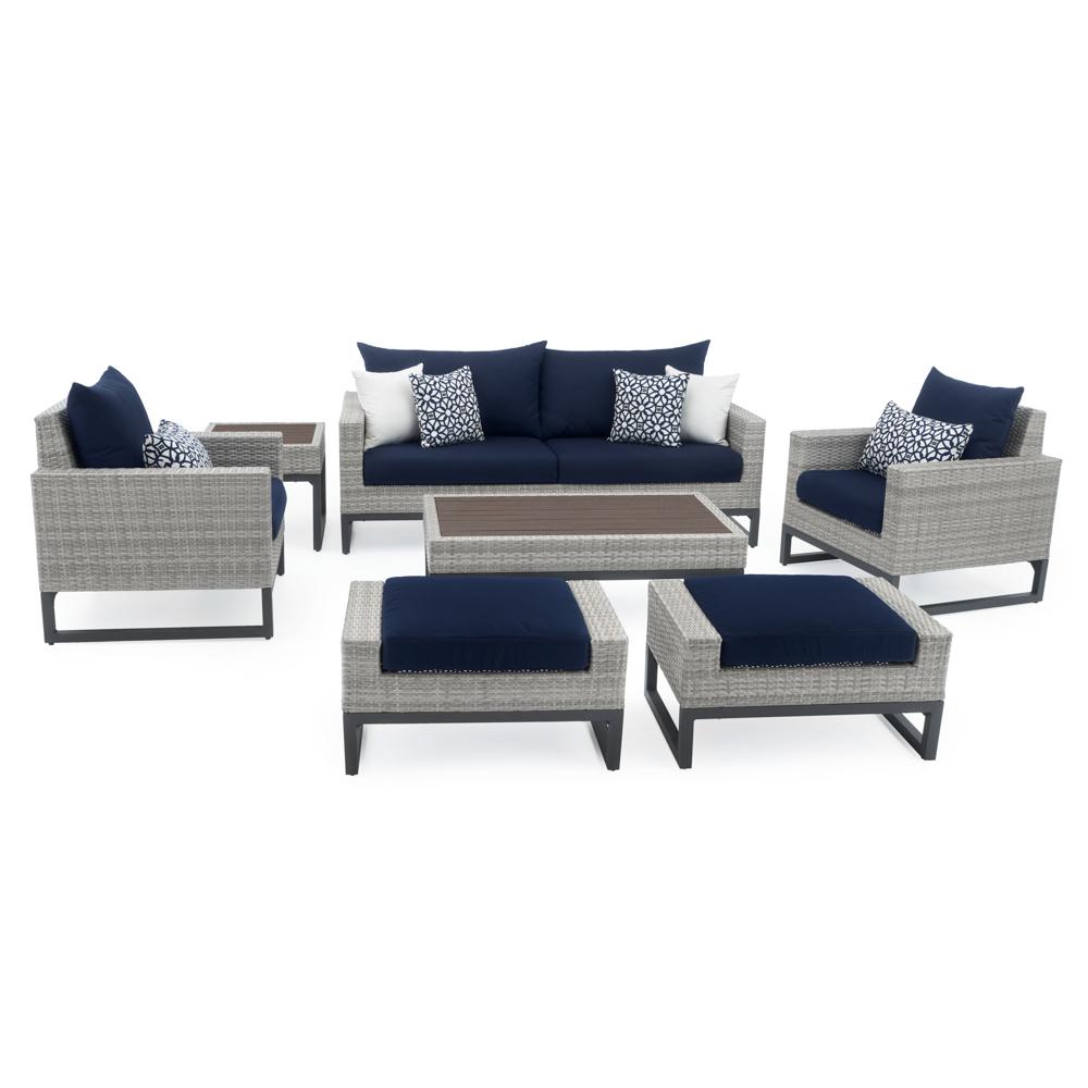 MiloÃ¢Â„Â¢ Gray 7 Piece SunbrellaÃ‚Â® Outdoor Deep Seating Set - Navy Blue