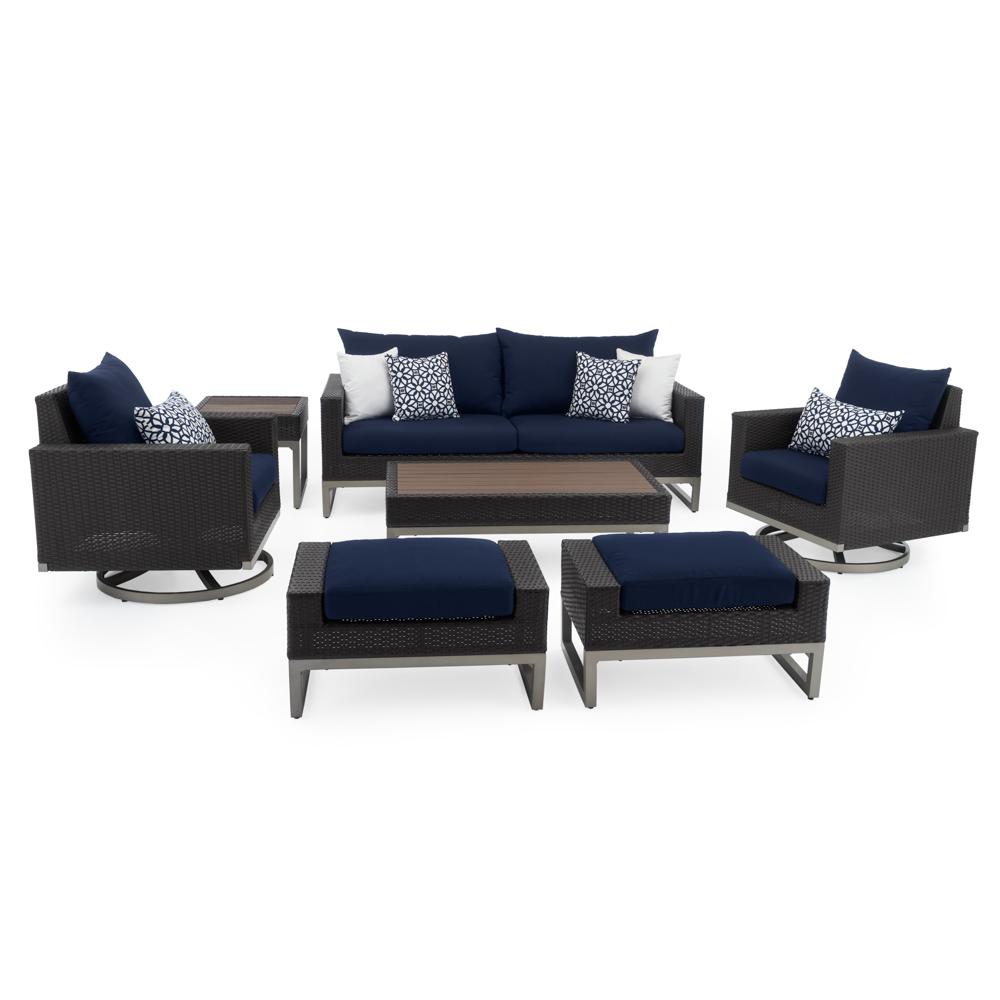 MiloÃ¢Â„Â¢ Espresso 7 Piece SunbrellaÃ‚Â® Outdoor Motion Deep Seating Set - Navy Blue