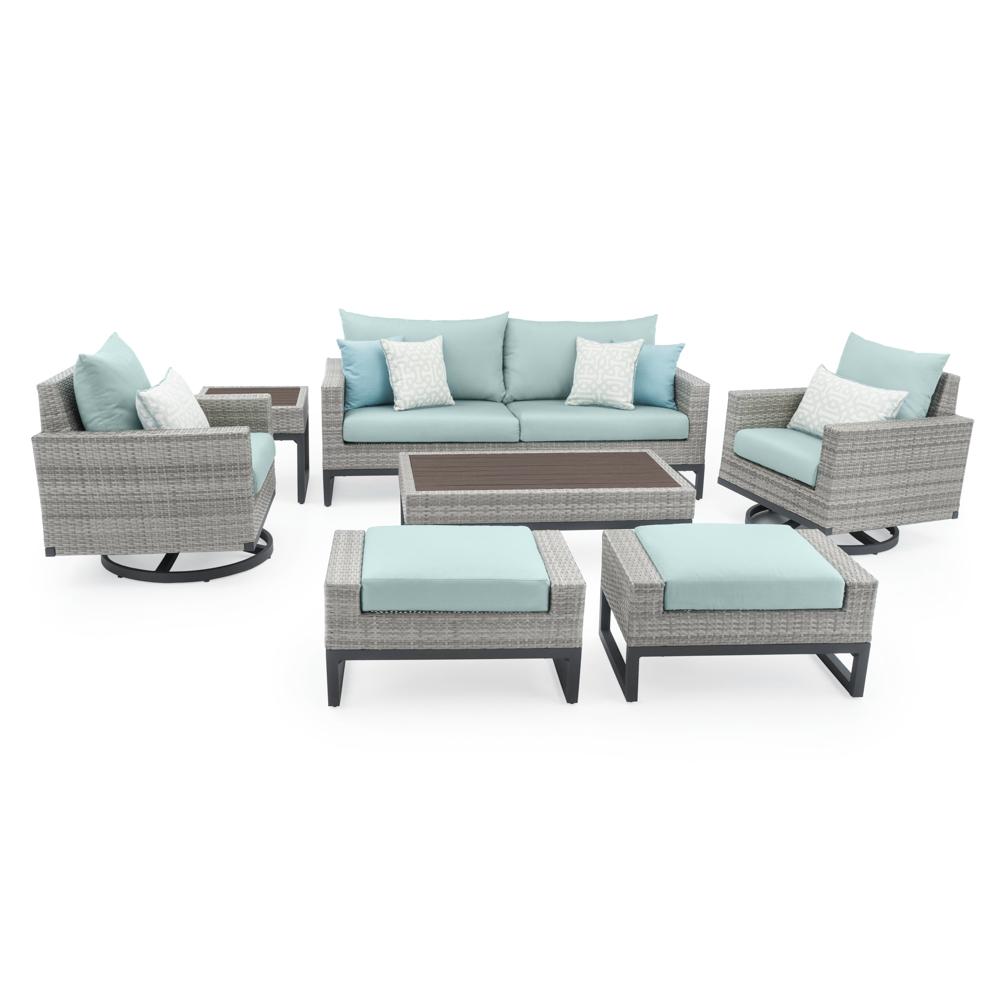 Milo™ Gray 7 Piece Sunbrella® Outdoor Motion Deep Seating Set - Spa Blue