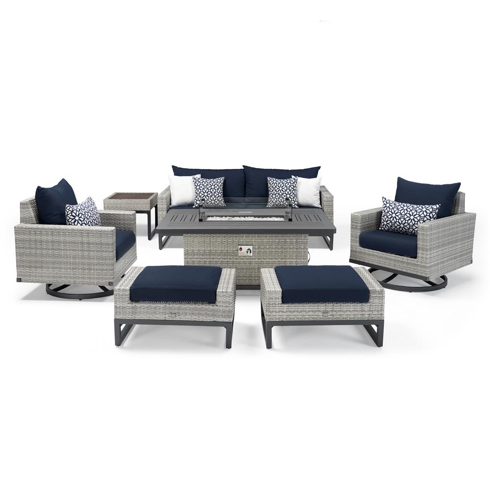 Milo™ Gray 7 Piece Sunbrella® Outdoor Motion Fire Set - Navy Blue