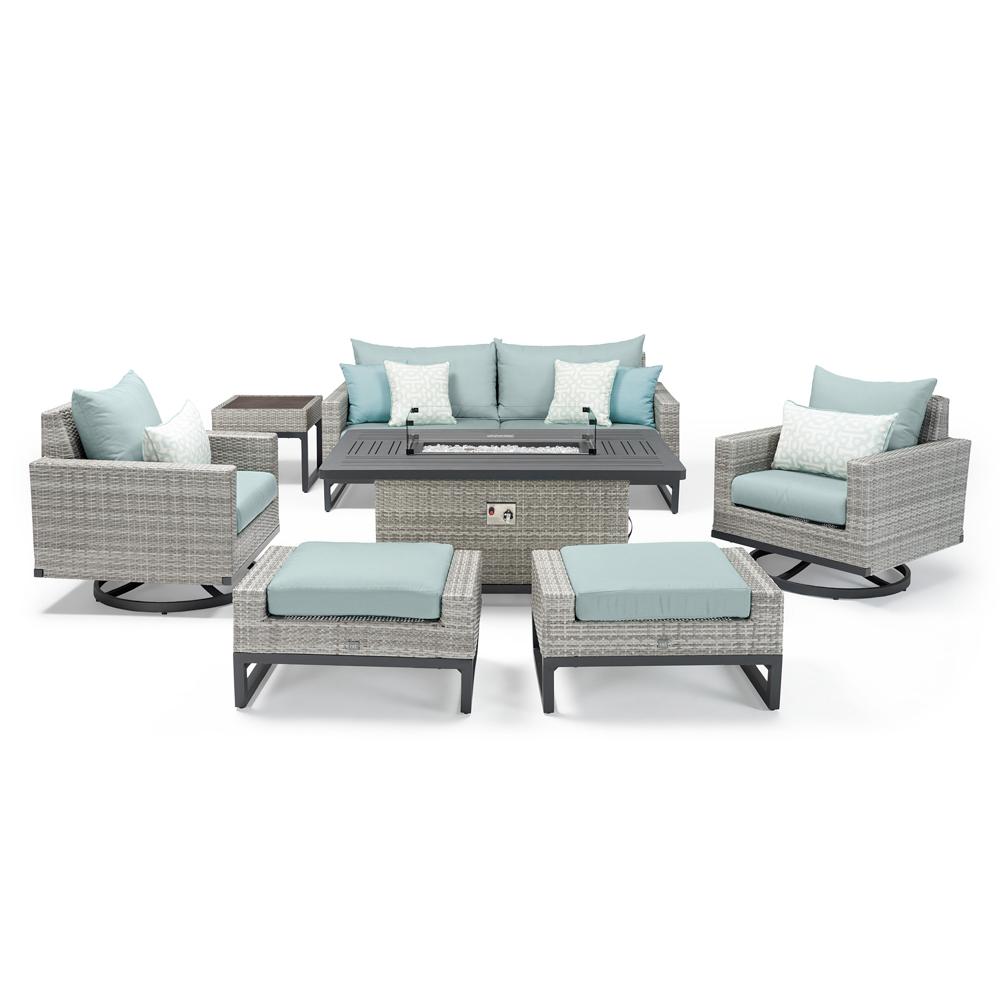 Milo™ Gray 7 Piece Sunbrella® Outdoor Motion Fire Set - Spa Blue