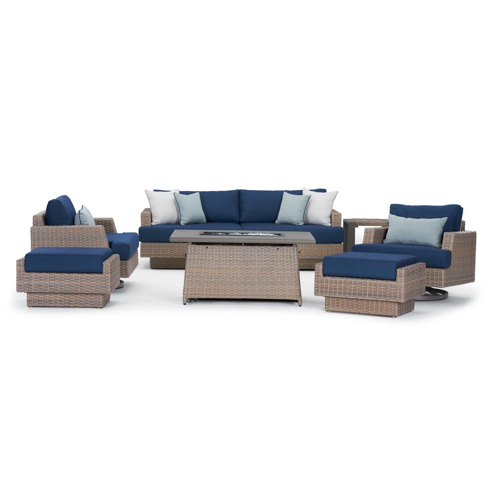 PortofinoÃ‚Â® Repose 7 Piece SunbrellaÃ‚Â® Outdoor Motion Fire Seating Set - Laguna Blue