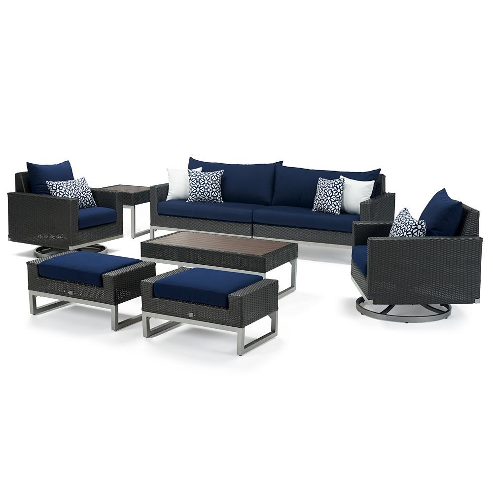 MiloÃ¢Â„Â¢ Espresso 8 Piece SunbrellaÃ‚Â® Outdoor Motion Seating Set - Navy Blue