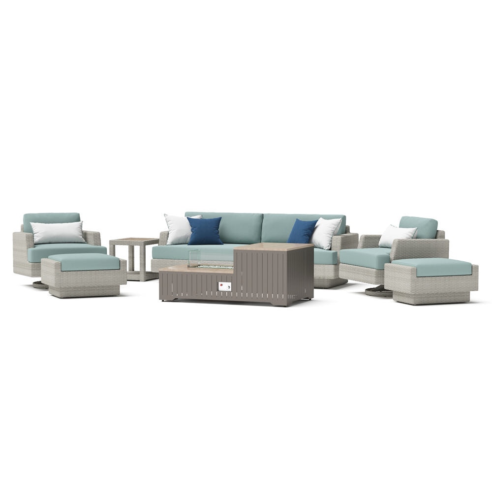 PortofinoÃ‚Â® Comfort 8 Piece SunbrellaÃ‚Â® Outdoor Motion Fire Seating - Spa Blue