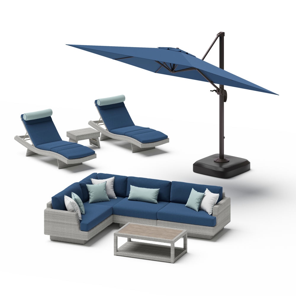 PortofinoÃ‚Â® Comfort 9 Piece SunbrellaÃ‚Â® Outdoor Patio Sectional Seating & Lounge Set With Umbrella - Laguna Blue