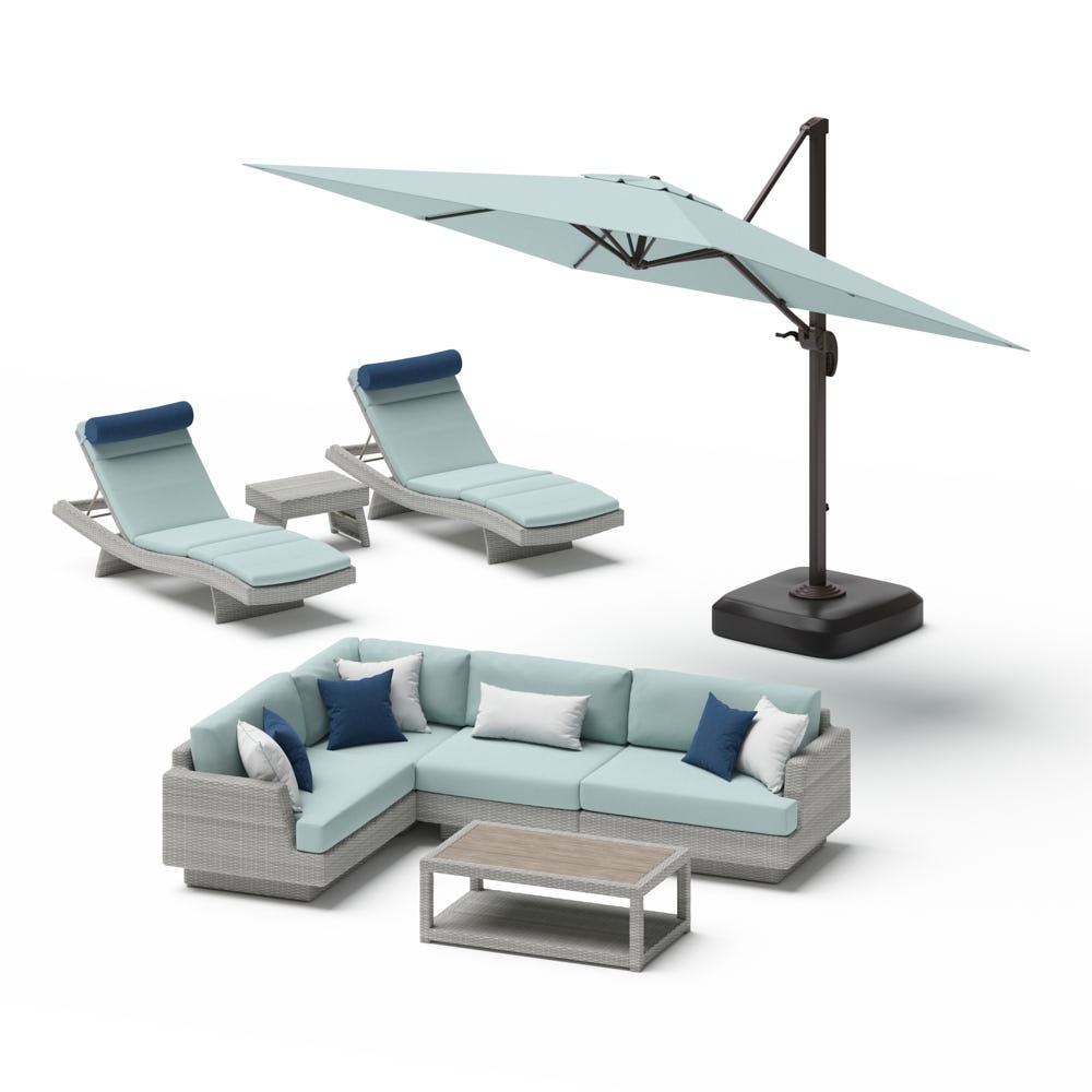 PortofinoÃ‚Â® Comfort 9 Piece SunbrellaÃ‚Â® Outdoor Patio Sectional Seating & Lounge Set With Umbrella - Spa Blue