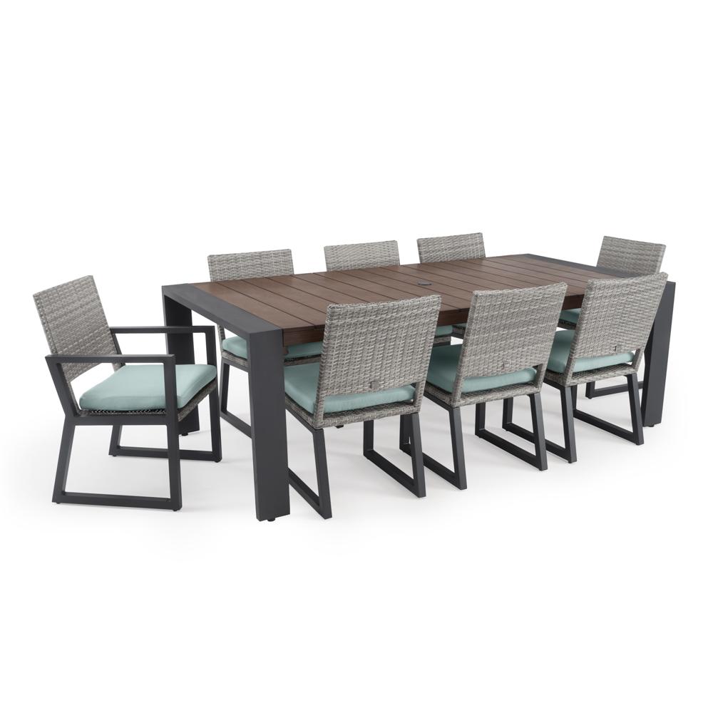 Milo™ Gray 9 Piece Sunbrella® Outdoor Dining Set - Spa Blue