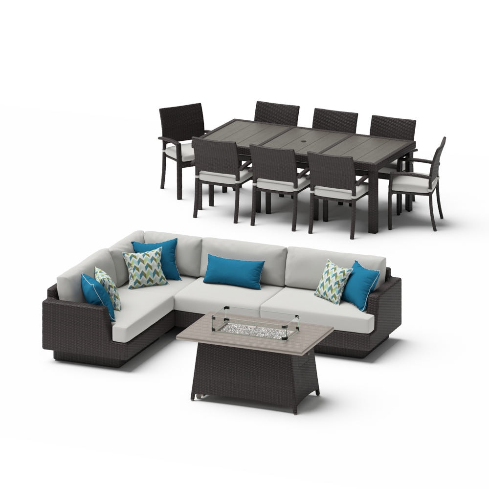 PortofinoÃ‚Â® Comfort 14 Piece SunbrellaÃ‚Â® Outdoor Patio Sectional Seating & Dining Set With Fire Table - Dove Gray