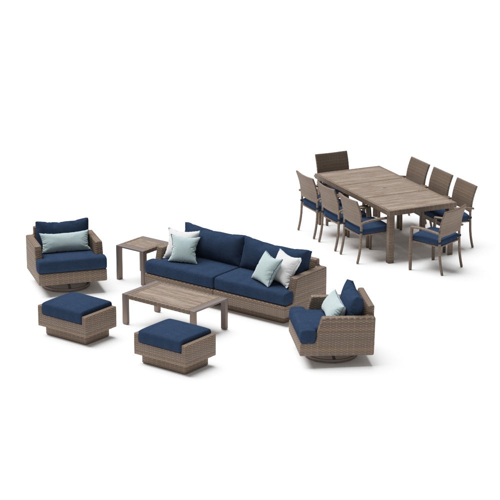 PortofinoÃ‚Â® Repose 17 Piece SunbrellaÃ‚Â® Outdoor Motion Wood Estate Set - Laguna Blue