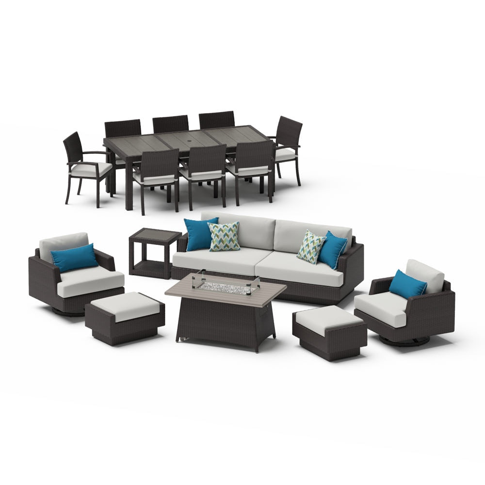 PortofinoÃ‚Â® Comfort 17 Piece SunbrellaÃ‚Â® Outdoor Patio Motion Seating & Dining Set With Fire Table - Dove Gray