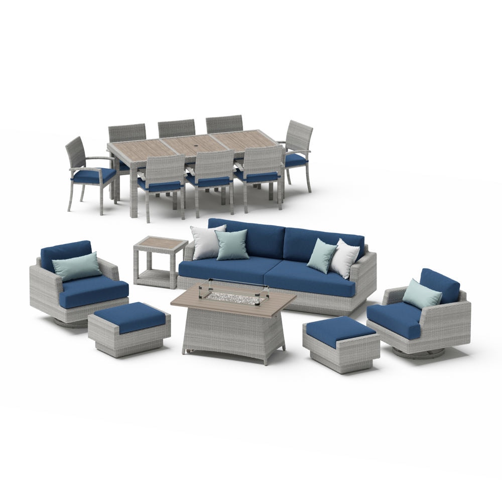 PortofinoÃ‚Â® Comfort 17 Piece SunbrellaÃ‚Â® Outdoor Patio Motion Seating & Dining Set With Fire Table - Laguna Blue